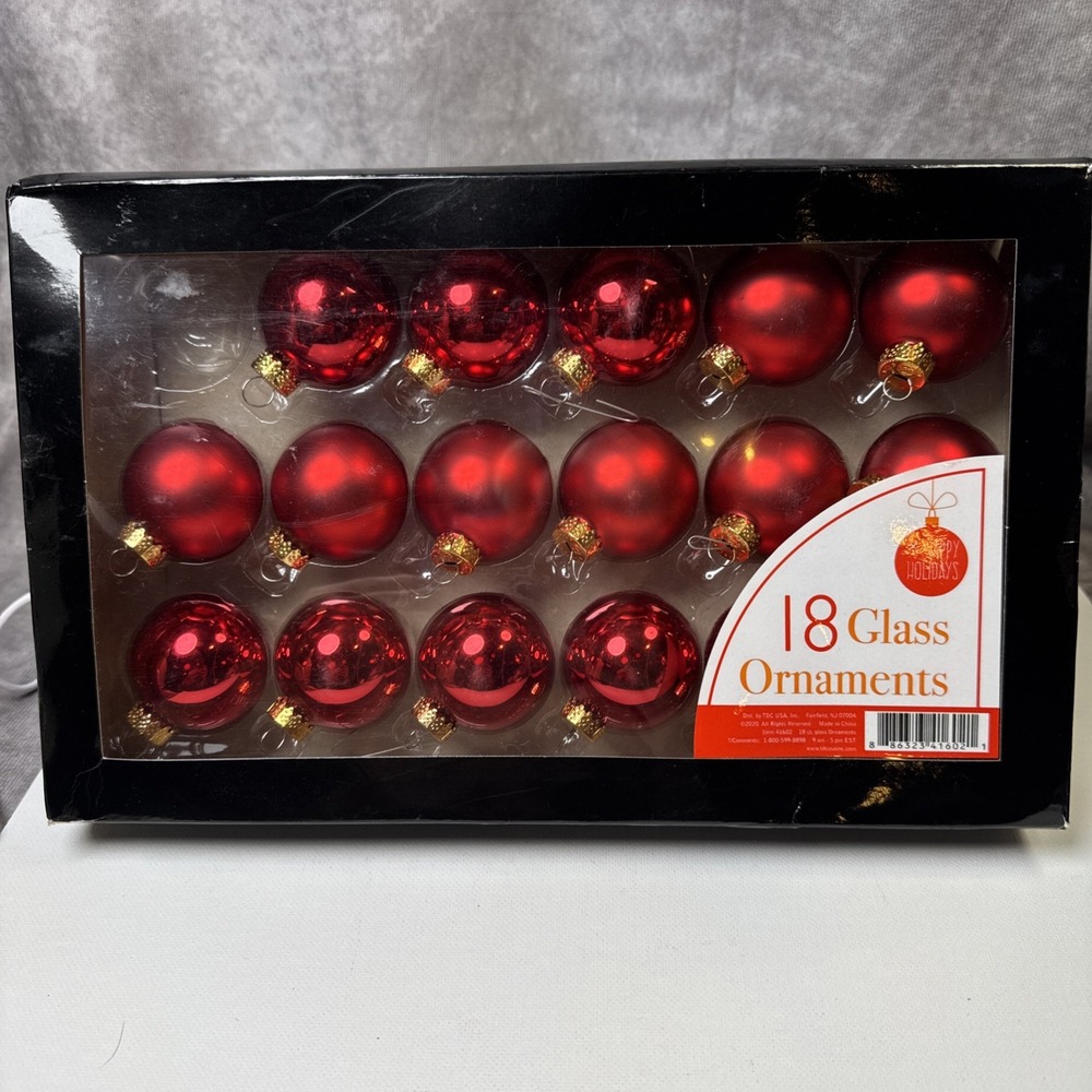 TDC Box of 17 Matte/shiny Red 45mm Glass Ball Christmas Ornaments Holiday Decor
